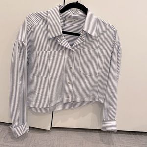 Zara cropped blue n white stripe button down